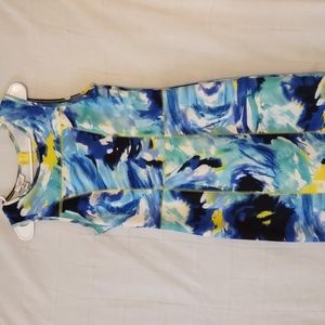 Blue-Gold Midi Dress, Sz 8, NWOT